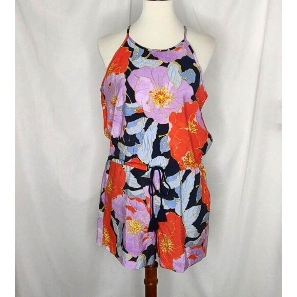 LOFT Romper S Floral Full Bloom Halter Lilac Blue Summer Brunch NEW - Picture 3 of 10